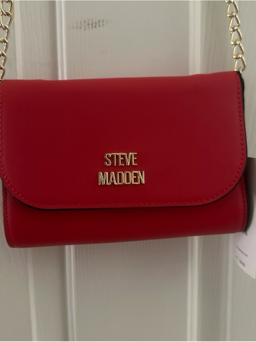 Steve Madden Red Crossbody with Gold Logo and Chain